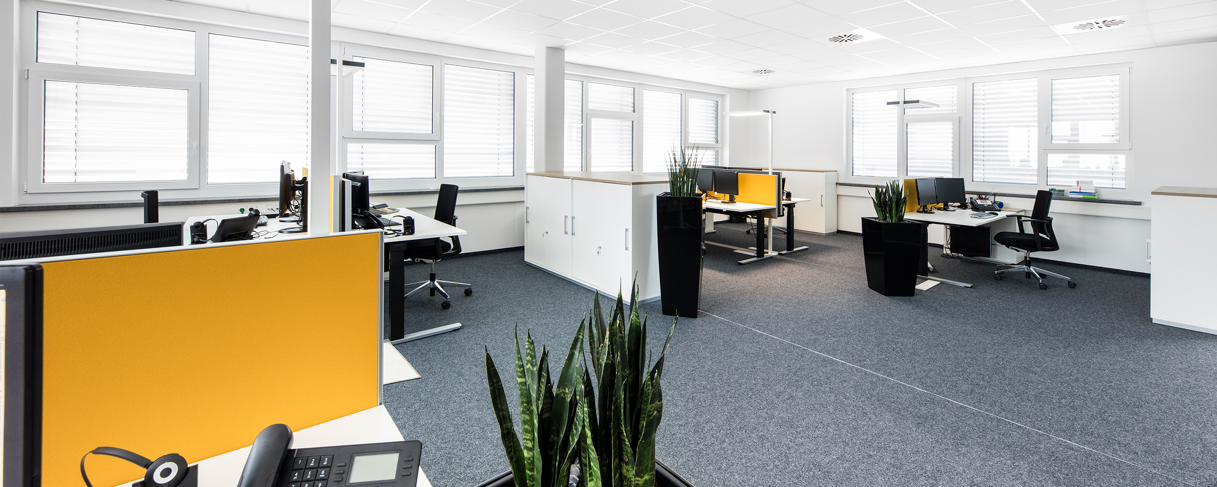 Büroansicht mit mehreren Schreibtischen und Arbeitsplätzen der Steuerkanzlei SWRP in Spaichingen