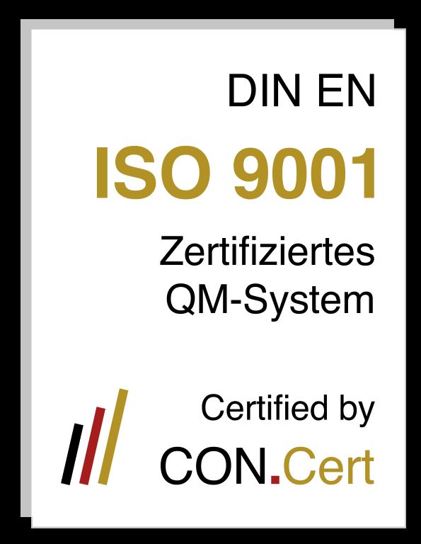 Logo zum zertifizierten QM System DIN EN ISO 9001